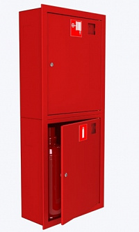Шкаф ШПК-320 "У" (ШП-К-003) 540-1300-230 навесной закрытый красный/белый Место для 1 пожарного рукава и 2-х огнетушителей до ОП-8 или до ОУ-4