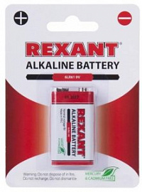 Алкалиновая батарейка 6LR61 (Крона) 9V REXANT